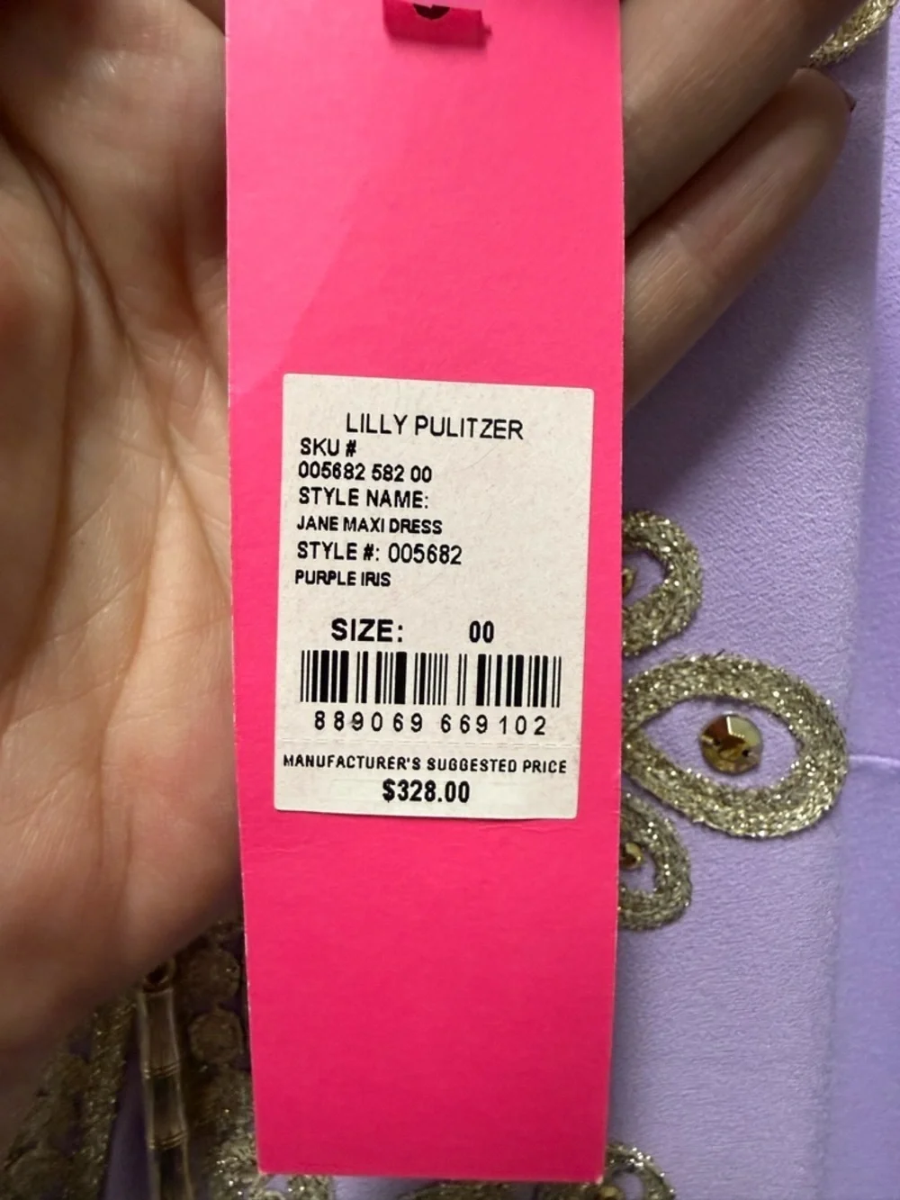 Lilly Pulitzer Jane Maxi Dress Purple Iris Gold Embroidered NWT 00